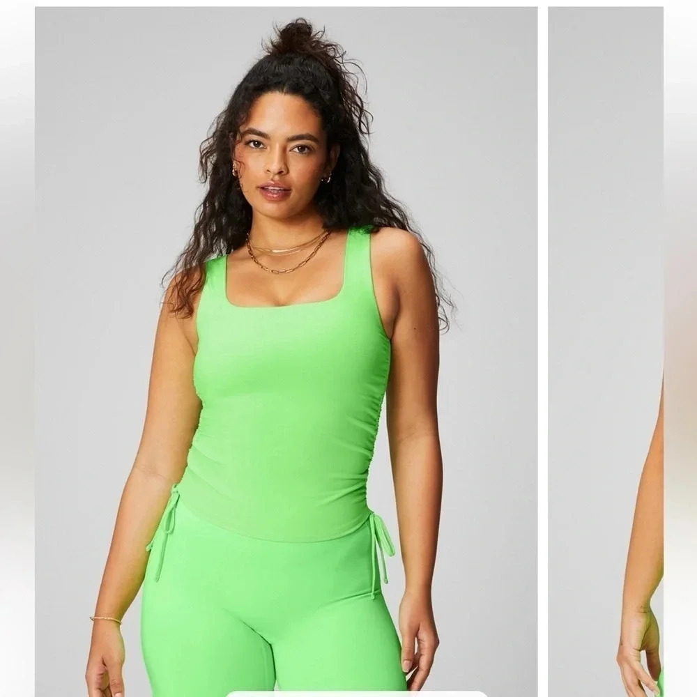 NWT Fabletics Ruched Side Cinch Built in Bra Athletic Neon Tank Top size 4X - Picture 11 of 12